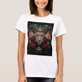 Jaguar with Crown in Flowers Painting              T-Shirt