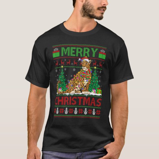 Jaguar Xmas Tree Lights Ugly Santa Jaguar Christ T-Shirt (Vorderseite)