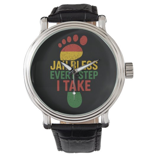 Jah Bless Every Step I take Rastafarian Flag Rasta Armbanduhr (Vorderseite)