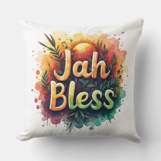 Jah Bless Reggae Watercolor Kissen (Vorderseite)