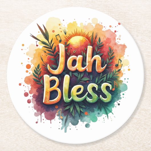 Jah Bless Reggae Watercolor Runder Pappuntersetzer (Vorderseite)