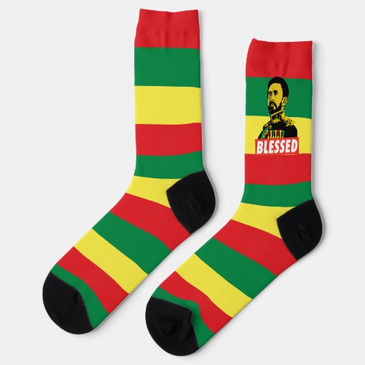 Jah Rastafari Haile Selassie I HIM Jah Bless Socks Socken (Linkes Detail)