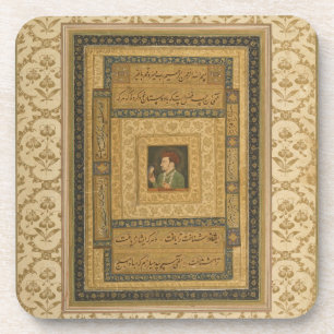 Jahangir, das ein Bild Madonnas, inscrib hält Getränkeuntersetzer