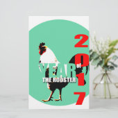 Jahr 2017: Rooster-Jahr in der Grünkreishalterung Briefpapier (Stehend Vorderseite)