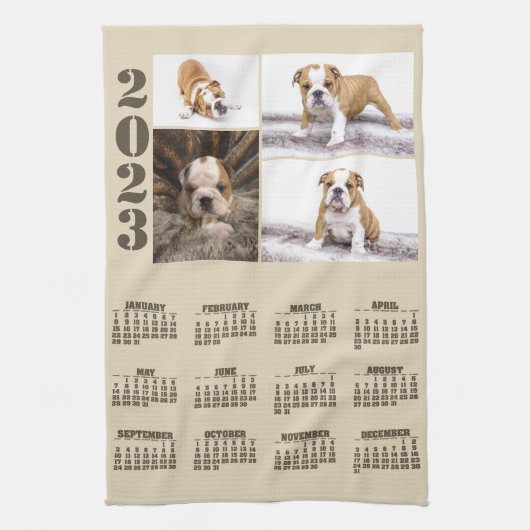 Jahr 2023 Kalender Dog Haustier 4 FotoCollage Geschirrtuch (Vertikal)