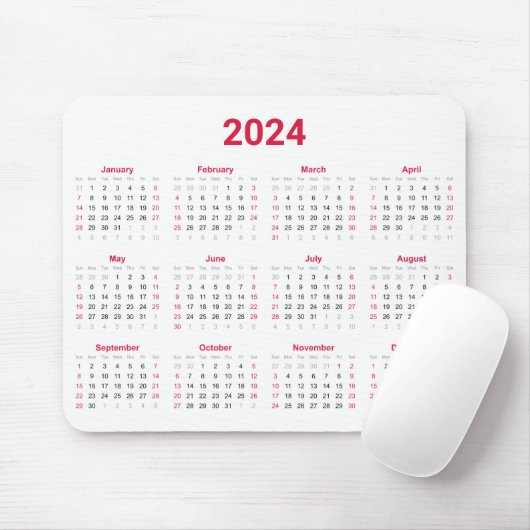 Jahr 2024 auf einen Blick: Rot und Weiß Mousepad (Mit Mouse)