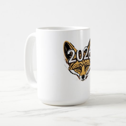 Jahr 2026 Fennec Fox Mascot - Fett Neues Jahr Desi Kaffeetasse (Vorderseite Links)