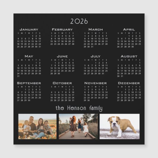 Jahr 2026 Kalender 3-Familie Foto Collage Magnet (Vorderseite)