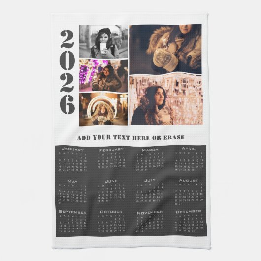 Jahr 2026 Kalender 5 Foto Collage Küche Handtuch (Vertikal)