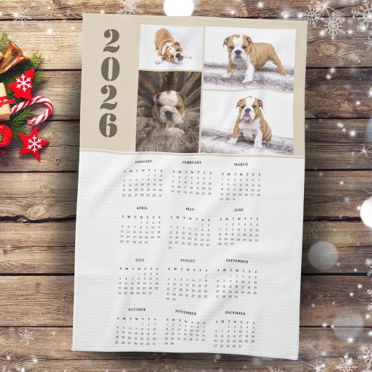 Jahr 2026 Kalender Dog Haustier 4 FotoCollage Geschirrtuch