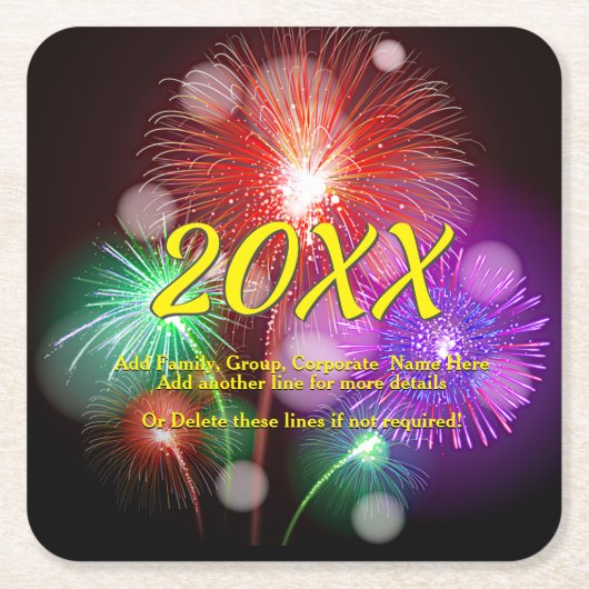 Jahr ändern, NeujahrsFirewalls mit beliebigem Name Rechteckiger Pappuntersetzer (Vorderseite)