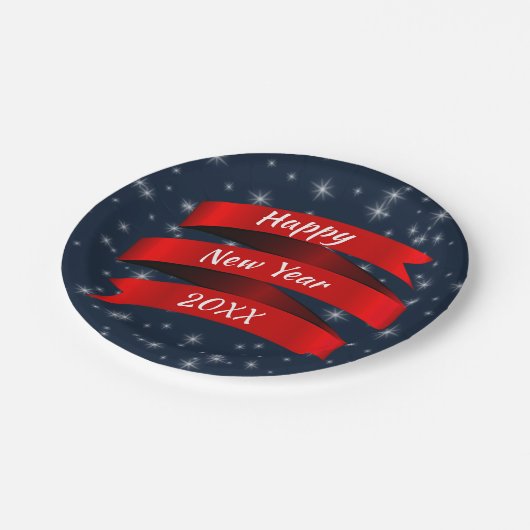 Jahr ändern Text glücklich Neues Jahr 20xx Red Rib Pappteller (Schrägansicht)