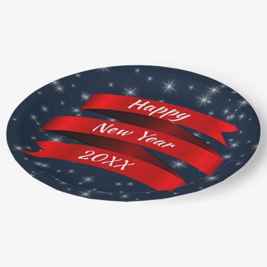 Jahr ändern Text glücklich Neues Jahr 20xx Red Rib Pappteller (Schrägansicht)