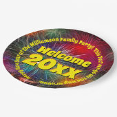 Jahr bearbeiten Text hinzufügen Name Neues Jahr 20 Pappteller (Schrägansicht)