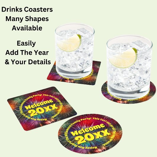 Jahr bearbeiten Text hinzufügen Name Neues Jahr 20 Runder Pappuntersetzer