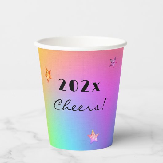 Jahr-Cheers-Meldung, Regenbogen 8 oder 12 oz Pappbecher (Vorderseite)