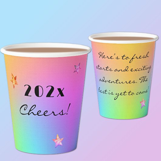 Jahr-Cheers-Meldung, Regenbogen 8 oder 12 oz Pappbecher