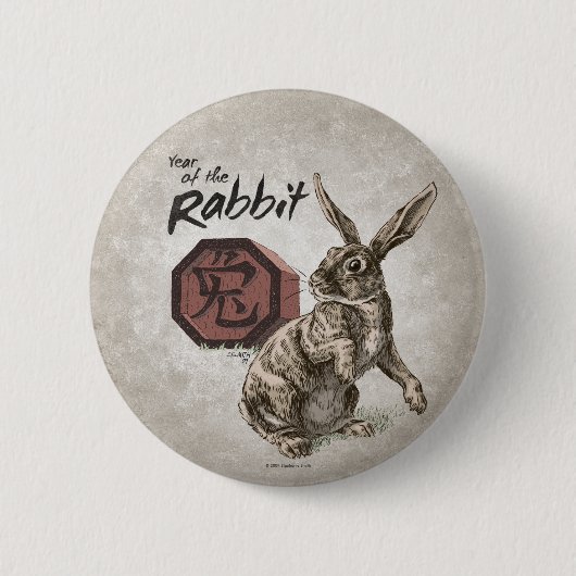 Jahr der Kaninchen-Chinesischen Zodiakkunst Button (Vorderseite)