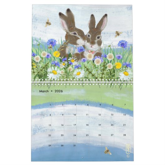 Jahr der Kaninchen Niedliche Natur Waldkunst Kalender (Mär 2026)