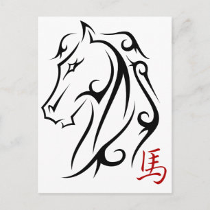 Jahr der Pferde Kopf Postkarte Vertikal