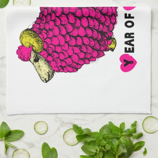 Jahr der Rammschaf oder Ziege Pink Küchentuch (Gefaltet)