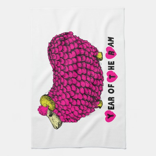 Jahr der Rammschaf oder Ziege Pink Küchentuch (Vertikal)