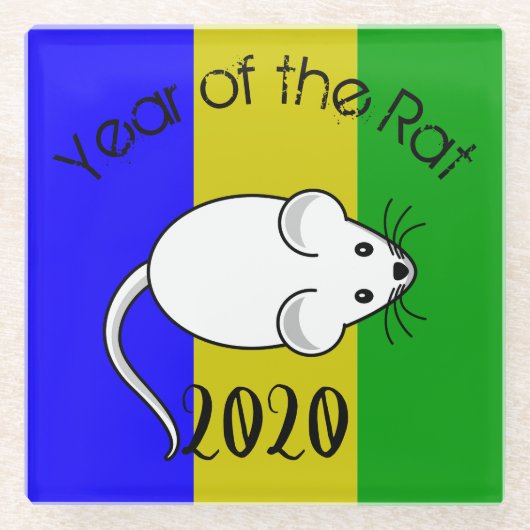 Jahr der Ratte 2020 Maus mit Text Glasuntersetzer (Vorderseite)