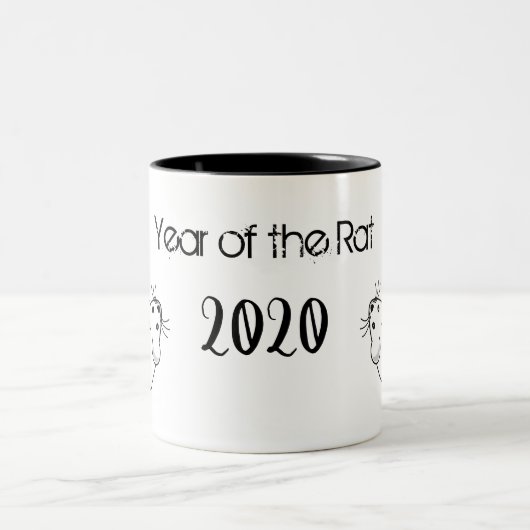 Jahr der Ratte 2020 Maus mit Text Zweifarbige Tasse (Mittel)