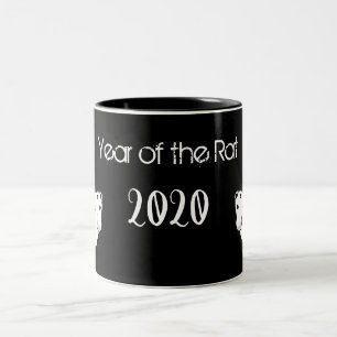 Jahr der Ratte 2020 Maus mit Text Zweifarbige Tasse