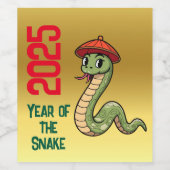 Jahr der Schlange 2025 Chinesisch Neujahr Holzschl Weinetikett (Einzelnes Label)