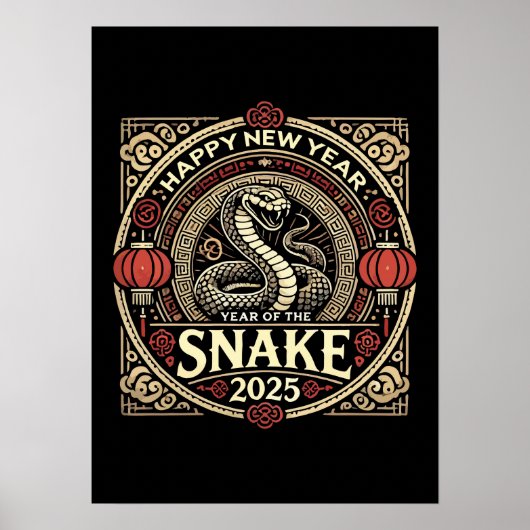 Jahr der Schlange 2025, chinesisches Neujahr, Vint Poster (Vorne)