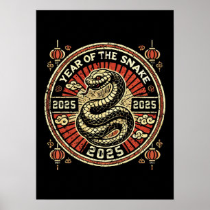 Jahr der Schlange 2025, chinesisches Neujahr, Vint Poster