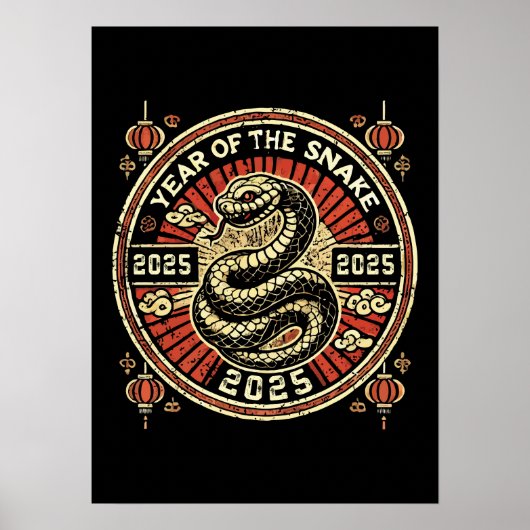 Jahr der Schlange 2025, chinesisches Neujahr, Vint Poster (Vorne)