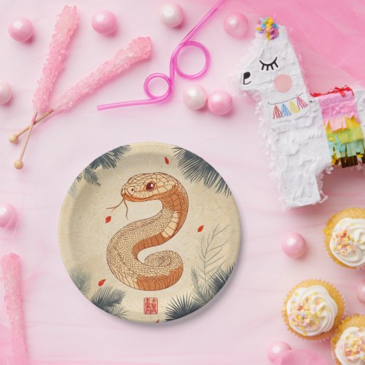 Jahr der Schlange Majestic Cobra Doppeltes Glück Pappteller (Party)