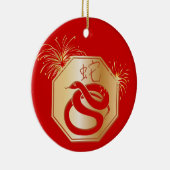 Jahr der Schlange mit Feuerwerken Keramik Ornament (Rechts)