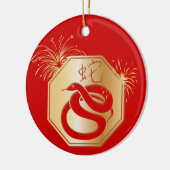 Jahr der Schlange mit Feuerwerken Keramik Ornament (Links)