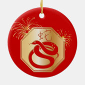 Jahr der Schlange mit Feuerwerken Keramik Ornament (Hinten)