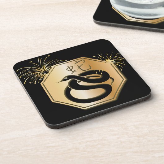 Jahr der Schlange mit Feuerwerken Untersetzer (Linke Seite)