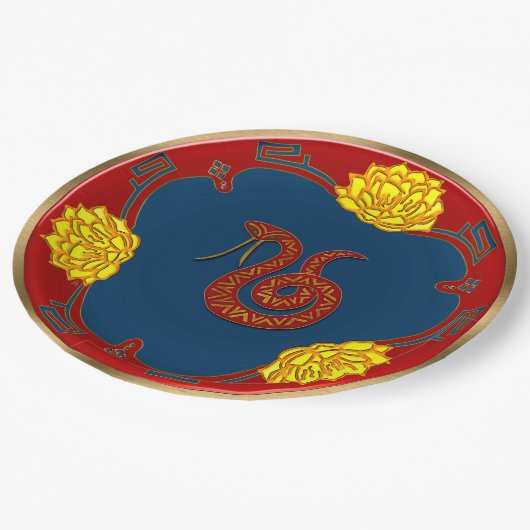 Jahr der Schlange Pappteller (Schrägansicht)