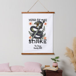 Jahr der Schlange Zodiac Chinesisches Neujahr Wandteppich Mit Holzrahmen