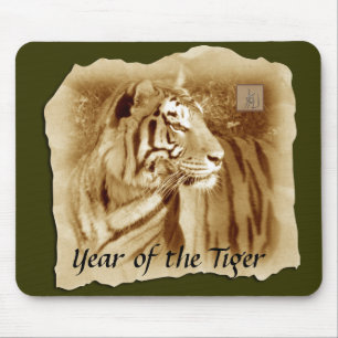 Jahr der Tiger-Chinesischen Astrologie/Vintages Mousepad