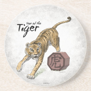 Jahr der Tiger-chinesischen Tierkreis-Kunst Getränkeuntersetzer