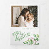 Jahr der Überprüfung Multi-Foto grün Frohe Weihnac Dreifach Gefaltete Urlaubskarte (Cover)