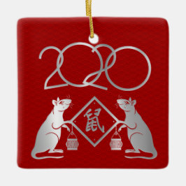 Jahr der Weißen Metallratte 2020 Keramikornament