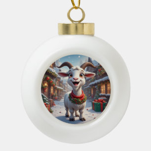 🎄 Jahr der Ziege 2027 Weihnachtsgeschenkidee 🐐 Keramik Kugel-Ornament