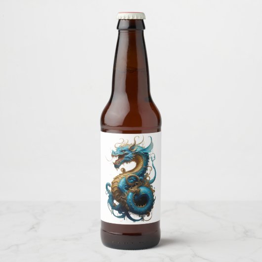 Jahr des blauen Drachen 2024 Bierflaschenetikett (Vorderseite)