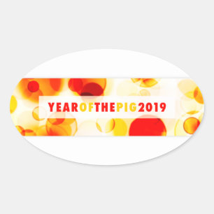 Jahr des Bokeh-Banners Pig 2019 Ovaler Aufkleber