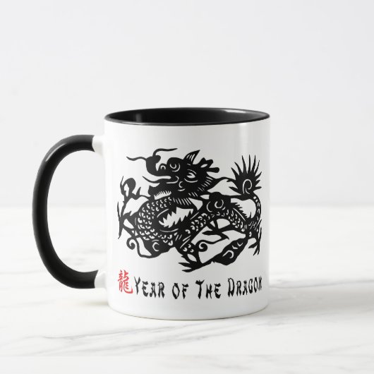 Jahr des Drache-Papier-Schnitt-Geschenks Tasse (Links)