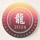 Jahr des Drachen 龍 Red Gold Chinesisches Neujahr Getränkeuntersetzer (Vorne)