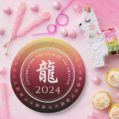 Jahr des Drachen 龍 Red Gold Chinesisches Neujahr Pappteller (Party)